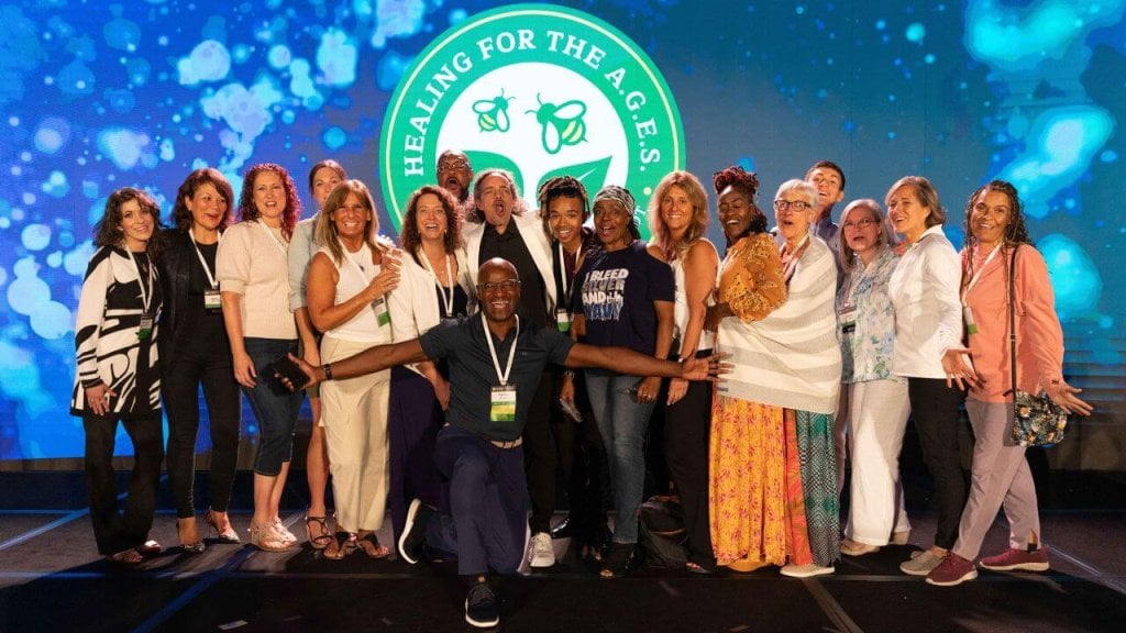 Group of happy people on the stage together