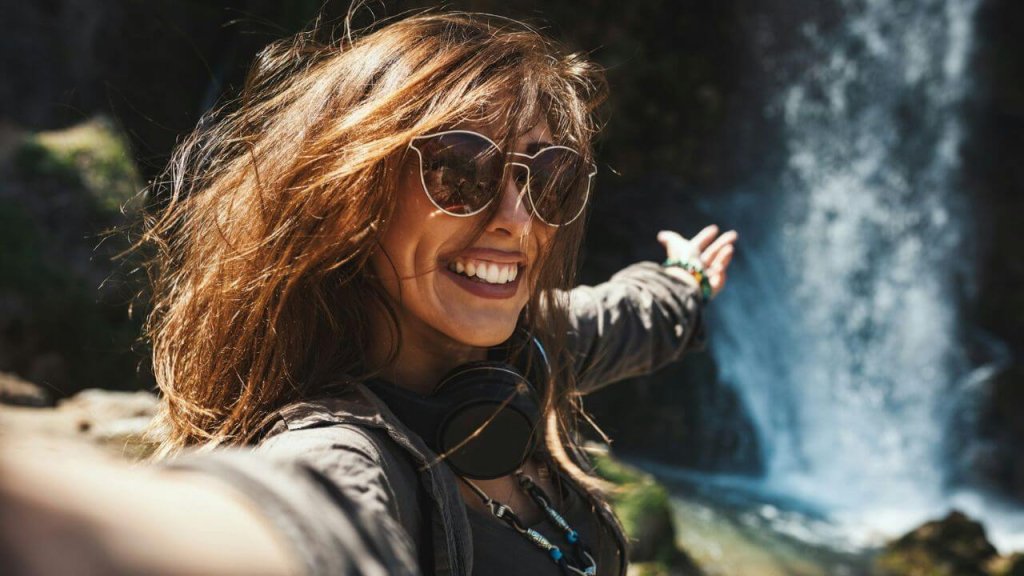 Happy Woman Smiling Waterfall Freedom