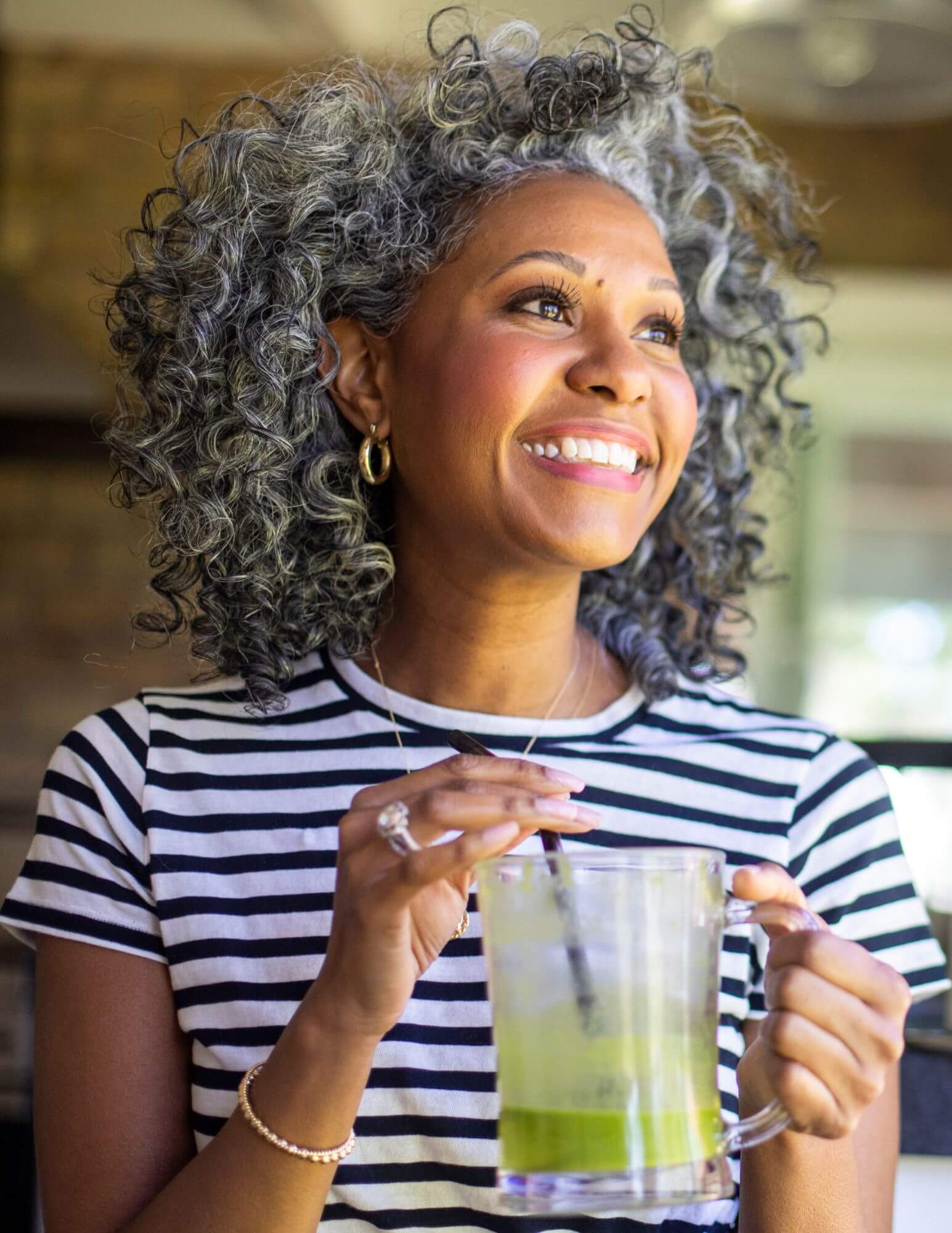 Happy Middle Aged Woman Green Smoothie