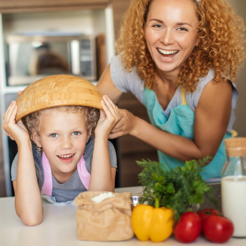 Happy Mom Son Healthy Food