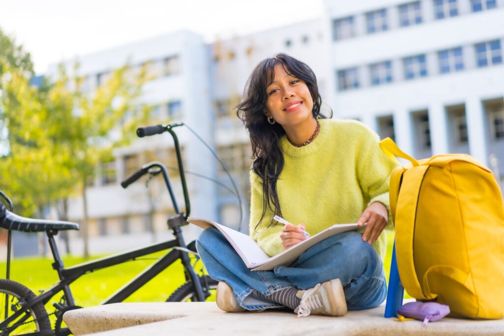 portrait of asian architecture student in eramus university campus in europe exchange student